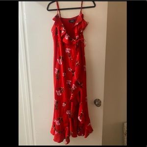 Lulus red tropical floral wrap maxi dress